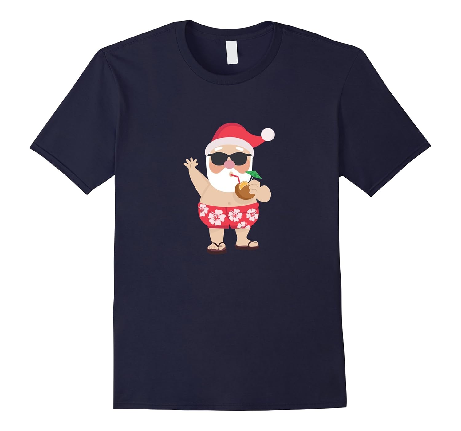 Funny Summer Santa Christmas tshirt Santa Drink Cocktail Tee-ANZ