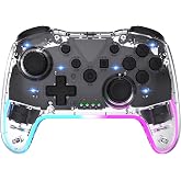 Wireless RGB Gaming Controller Transparent for Nintendo Switch,Lag Free Gamepad 3 Level Turbo,3 Speed Dual Vibration, 6-Axis Gyro Motion,360&deg;Rocker,Wake Up,600mAh, 7 Diy Lighting (Clear)