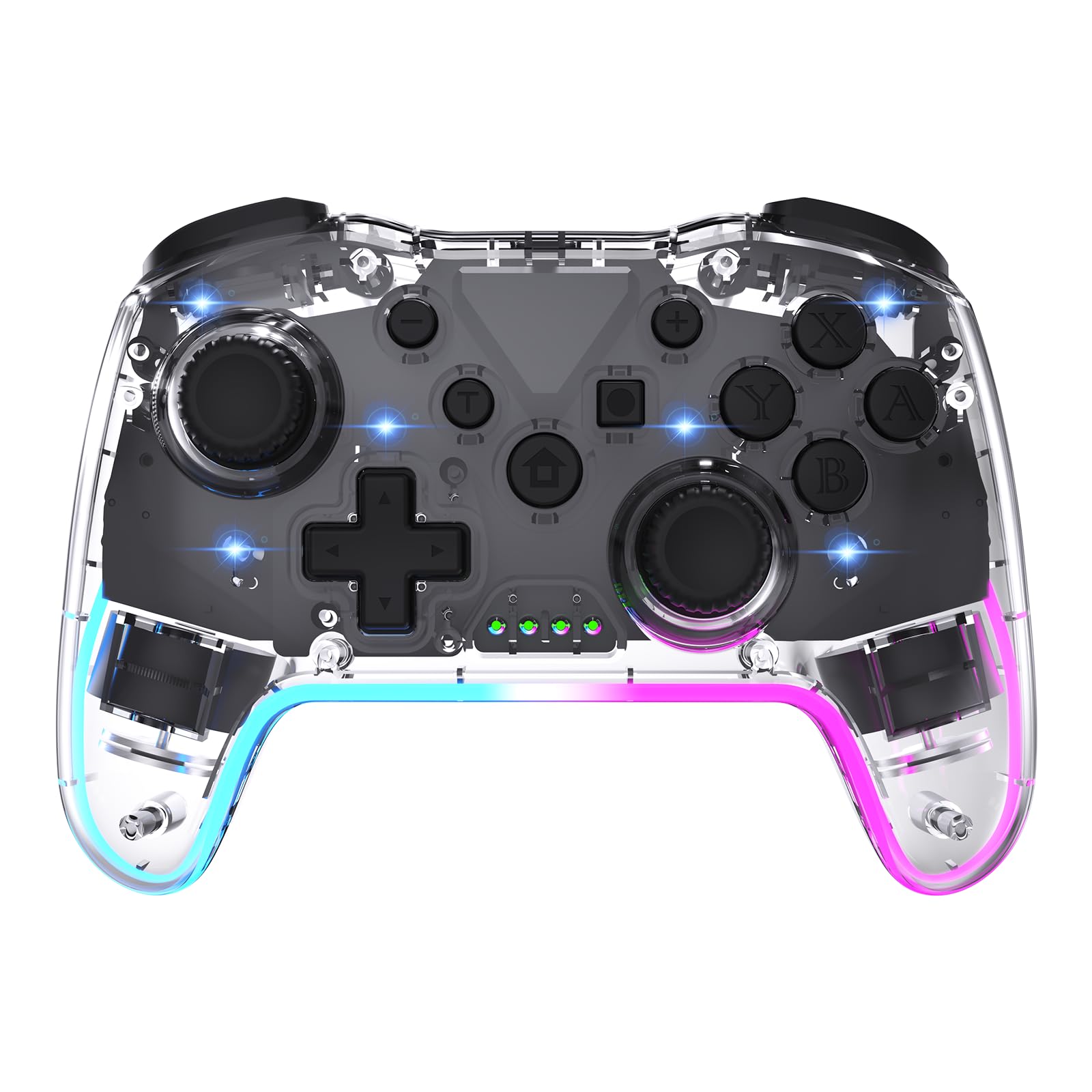 Wireless RGB Gaming Controller Transparent for Nintendo Switch/PC/PS3,Lag Free Gamepad 3 Level Turbo,3 Speed Dual Vibration, 6-Axis Gyro Motion,360°Rocker,Wake Up,600mAh, 7 Diy Lighting (Clear)