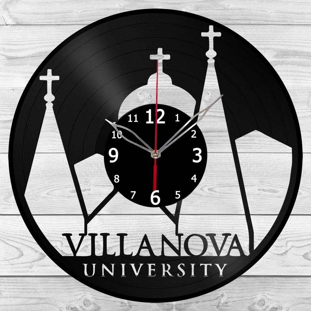 Vinyl Clock - Villanova University - Vinyl Art Home Decor - Black Clock 12" (30 cm) - Original Gift Idea - Exclusive Custom Vinyl Record Clock - ?raft Wall Clock - Unique Vinyl Record Wall Clock