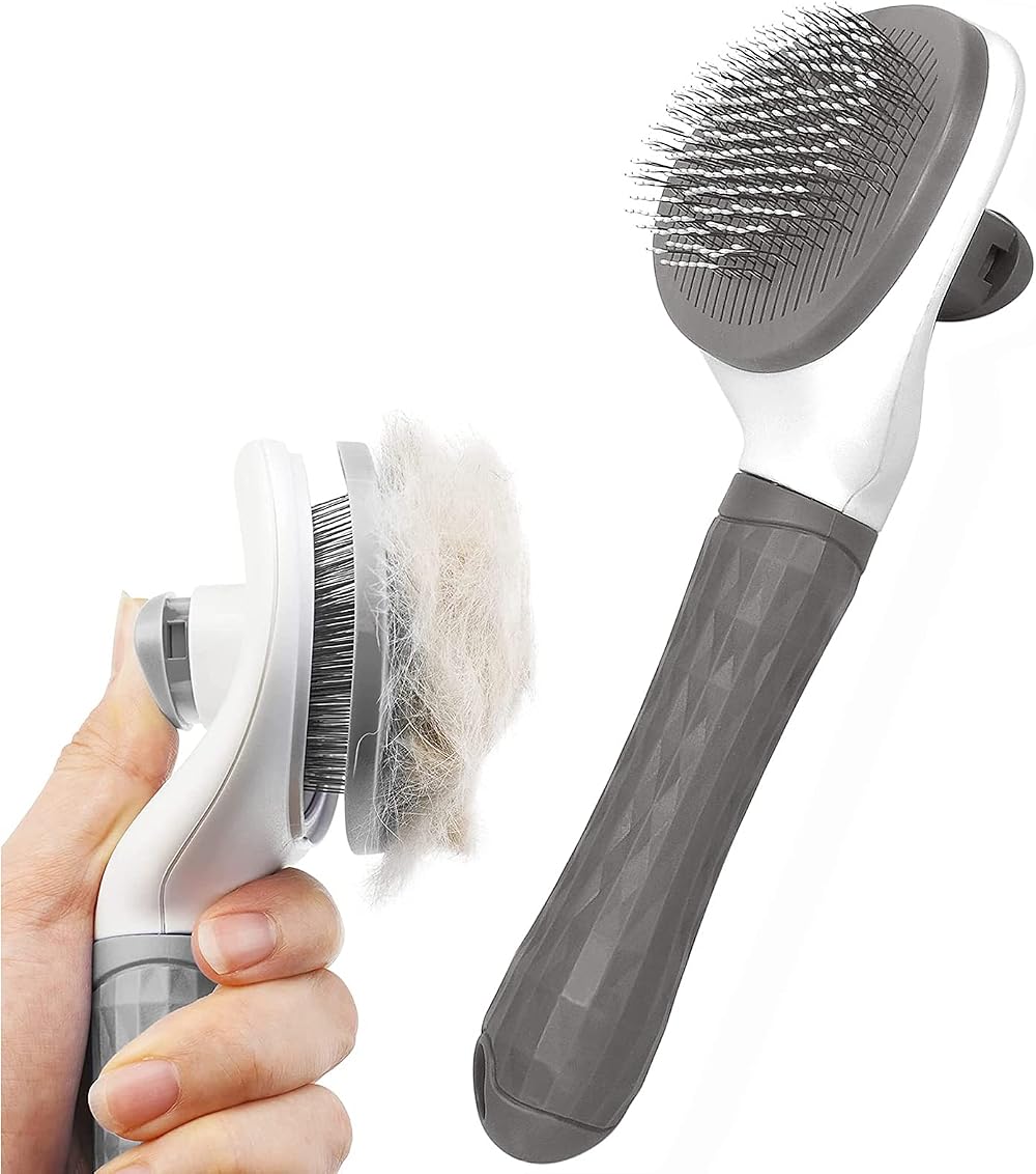Elezenioc Dog Cat Brush Grooming Comb Self Cleaning Slicker Grey