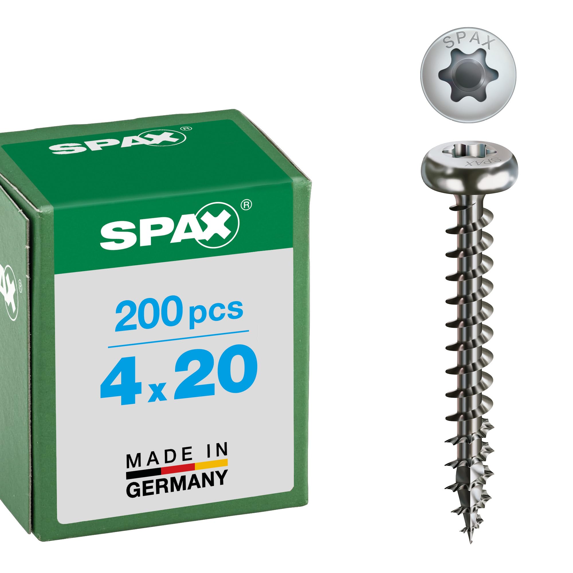 Spax T-Star Plus, 4Cut Panhead – Universal Screw, Fully Threaded, Stainless Steel A2, 1.4567 – 0207000350203, 0207000400203