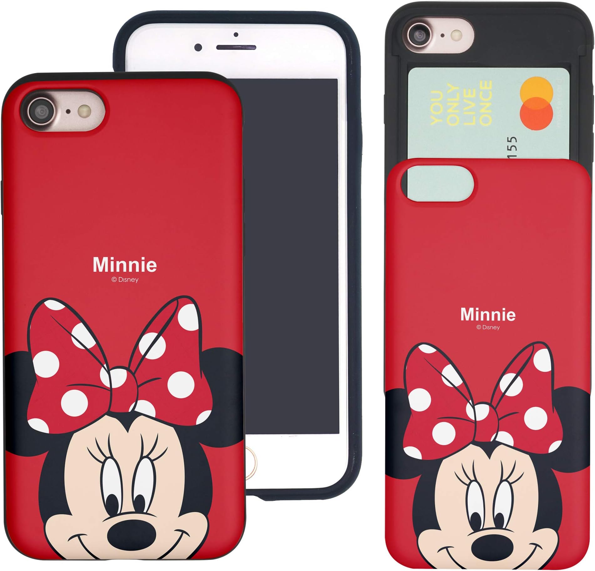 iPhone 8 PLUS/iPhone 7 PLUS Case Cute Slim Slider Cover : Card Slot Dual Layer Holder Bumper for [ iPhone8 Plus / iPhone7 Plus ] Case - Look Minnie Mouse
