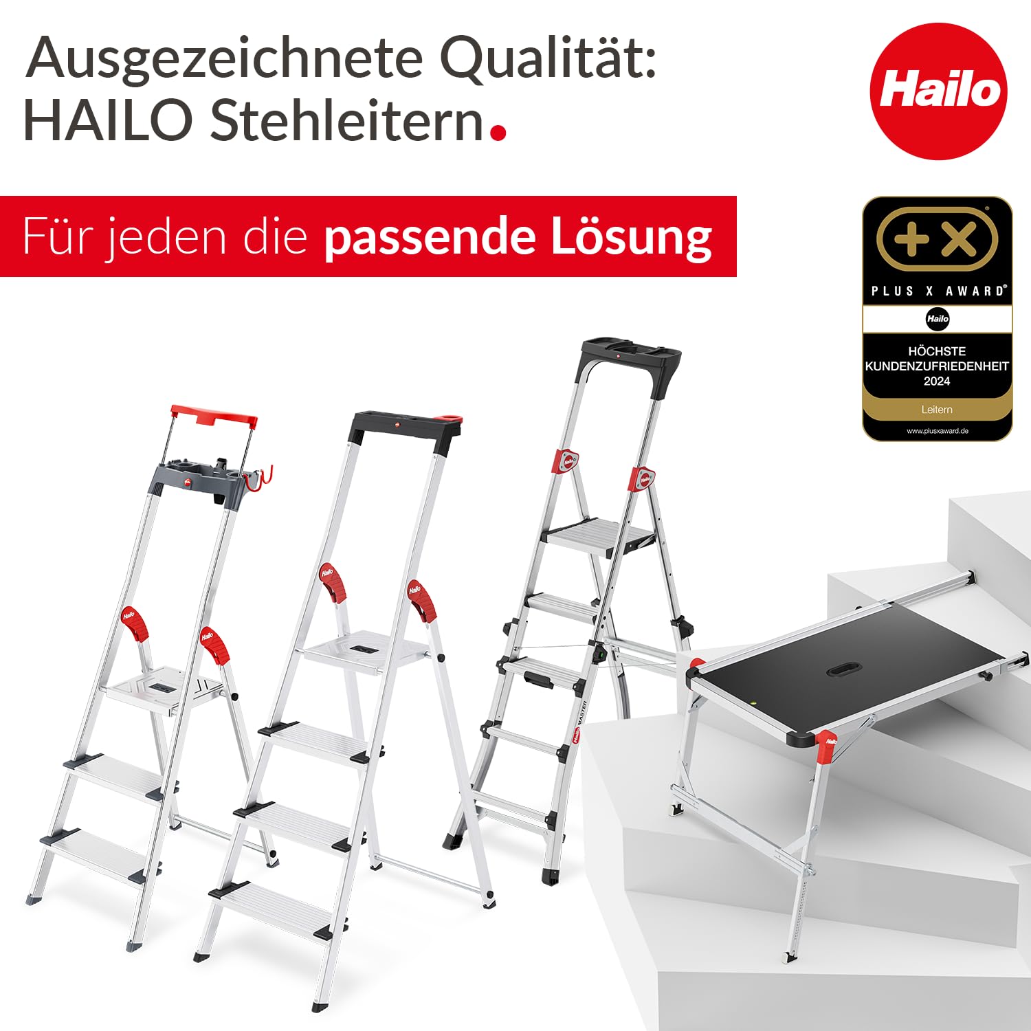 Hailo L100 Topline Alu-Sicherheits-Stehleiter - 8 XXL-Stufen bis 150 kg - Stehleiter mit ausziehbarem Haltebügel, Plattformverriegelung - viel Zubehör - klappbare Aluleiter Made in Germany - schwarz 6