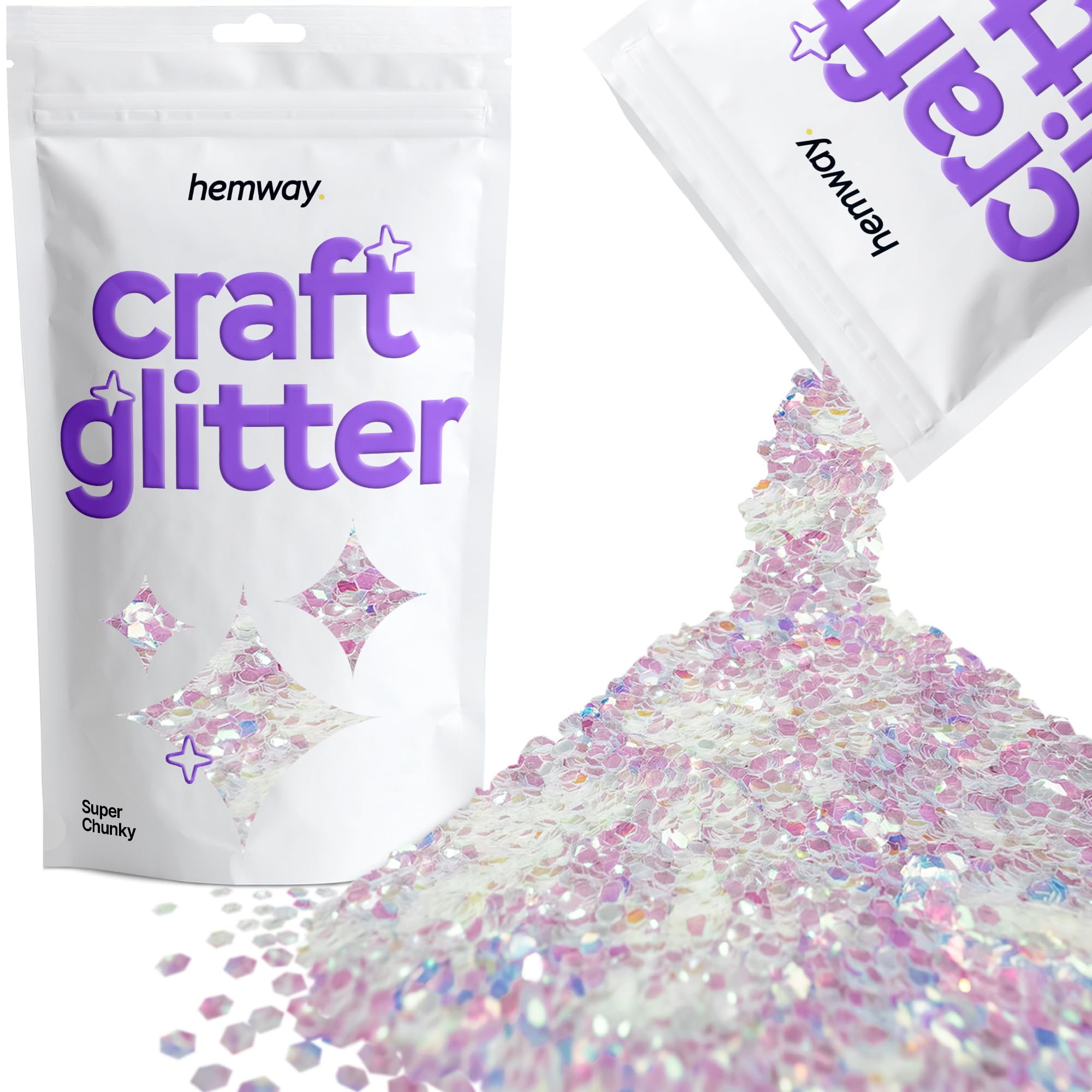 Hemway Craft Glitter Mother of Pearl Iridescent 100g Super Chunky Glitter for Crafts, Resin, Cosmetic, Nail, Face, Body, Festival, Tumblers, Art, Candle, Crafting