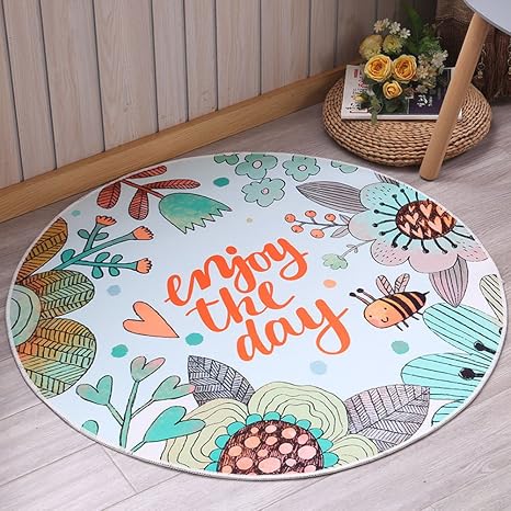 Kuke Kinderteppich Rund Bienen Blumen Muster Spielmatte Baby