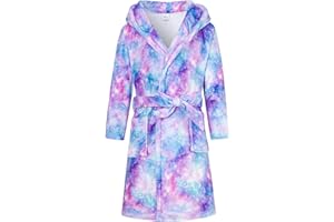 AIDEAONE Girls Bathrobes Kids Hooded Robes Flannel Pajamas Cute Sleepwear Gift for 4-14 Years