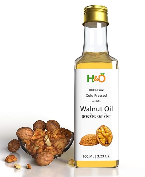 H&O Walnut Oil - 100% Pure Cold Pressed Edible Akhrot Ka Tel - 100ml Glass Bottle