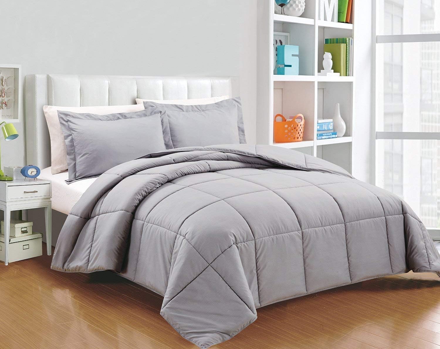 Chezmoi Collection 3-Piece Down Alternative Comforter Set with Shams (King, Gray): Home & Kitchen