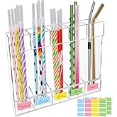 Acrylic Straw Holder for Cabinet, Reusable Straw Organizer with Double Sided Adhesive Tape Acrylic Organizer Dispenser for Reusable & Tumbler Straws Adhesive Storage Rack for Countertop