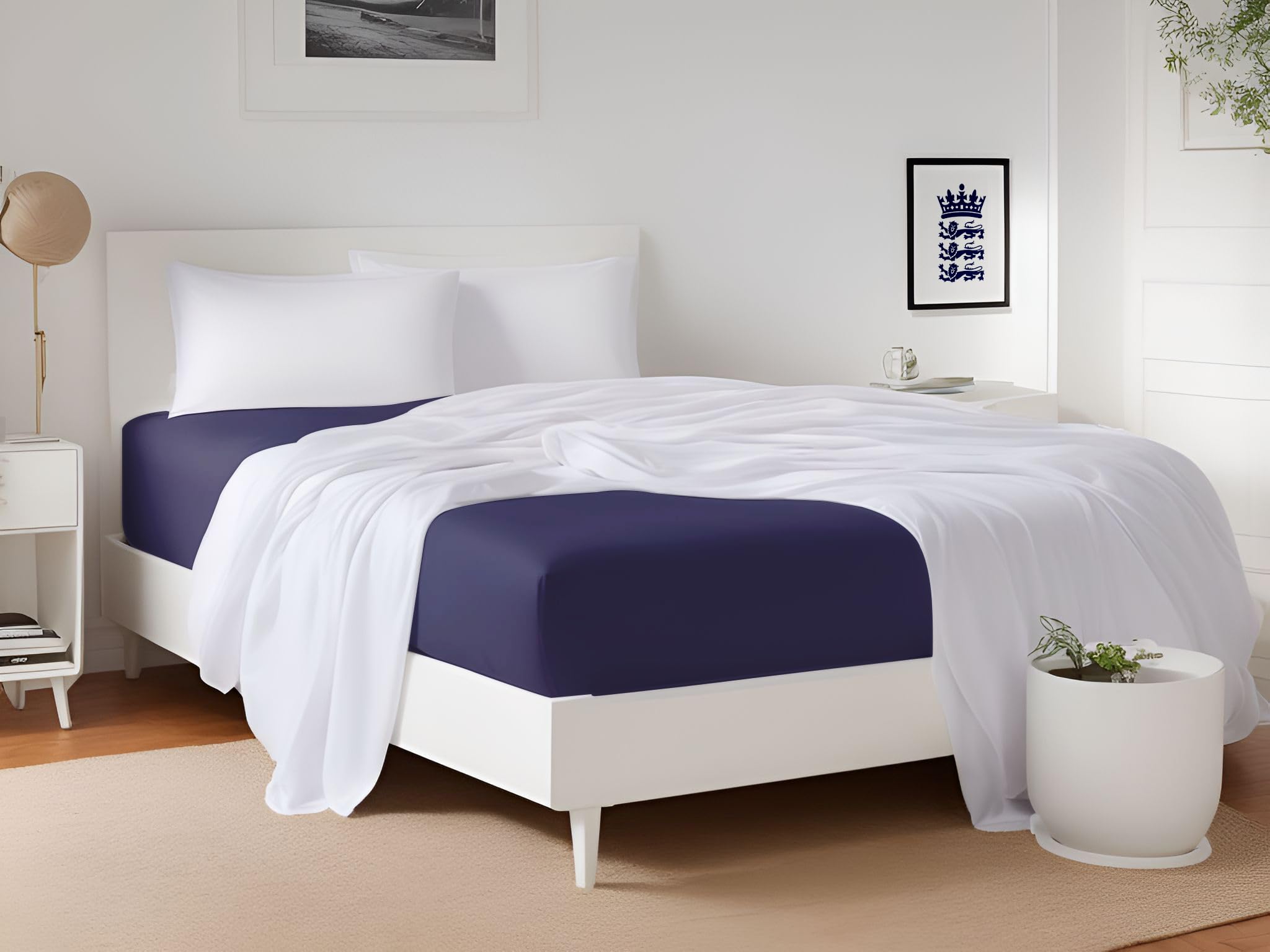 LivinEase Brushed Microfiber Navy Super King Fitted Sheets - Premium Quality 100 GSM Soft, Comfortable, and Durable - Deep 30 cm Pockets - Easy Care & Hypoallergenic (183 x 200 + 30 cm) — image 1