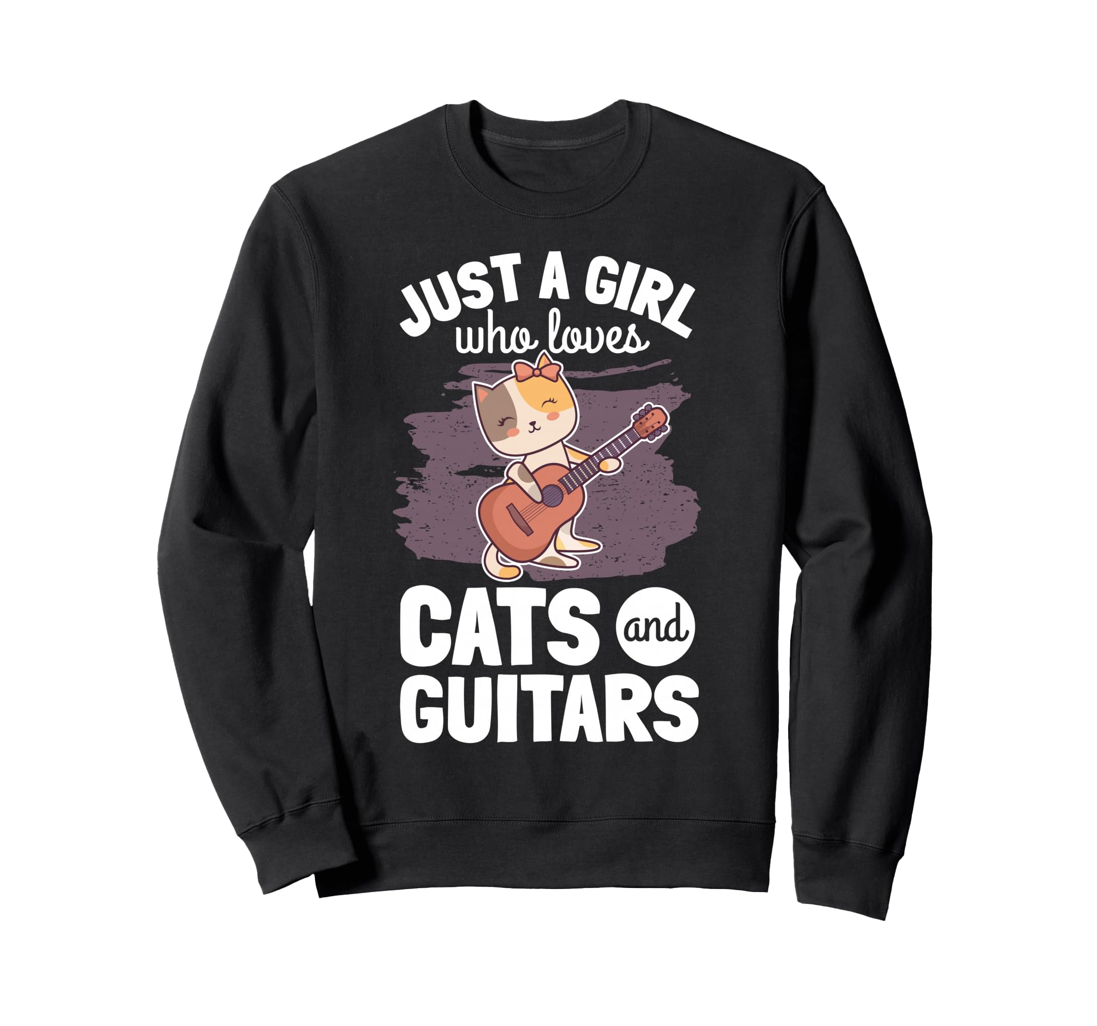 Cute Cat Guitar Player Woman Kitten Girl Guitarist Sweatshirt