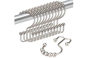 Shower Curtain Hooks, 12 Pcs Rust Proof Shower Curtain Rings, Heavy Duty Double Sided Shower Hooks for Bathroom Curtain, Nick