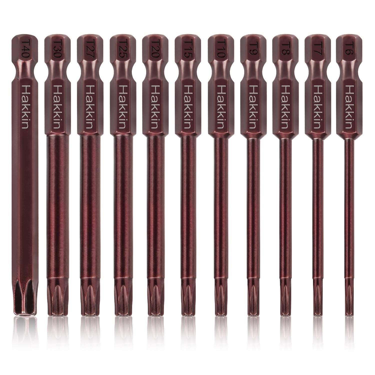 Hakkin Torx Bit Set 11Pcs 75mm Tamper Proof Torx Security Bits Premium S2 Steel Redness Treatment Magnetic Screwdriver Bits 1/4” Hex Shank for Power Hand Tools T6 T7 T8 T9 T10 T15 T20 T25 T27 T30 T40