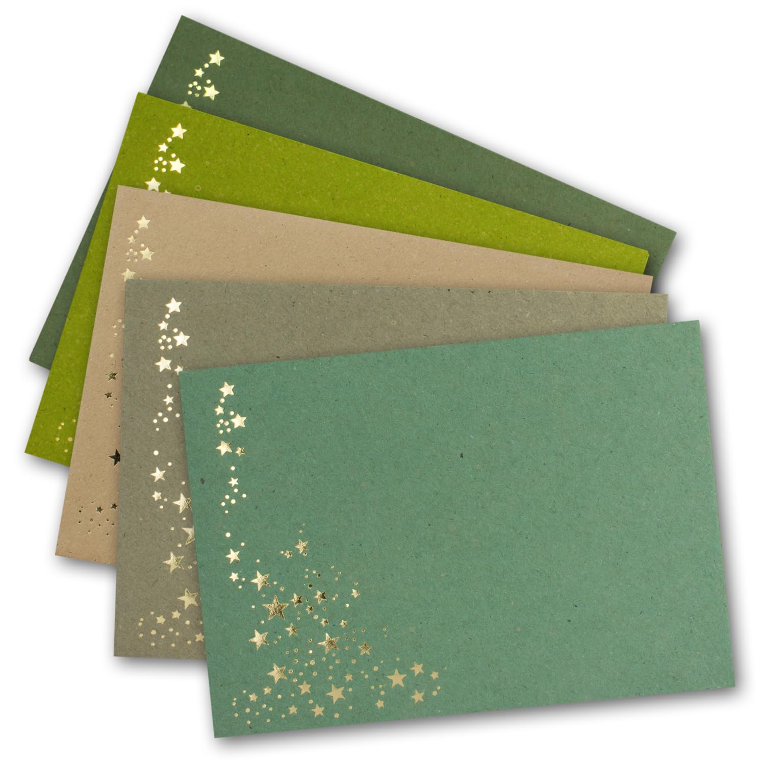 100x Christmas envelopes - DIN C6 - with gold metallic embossed star rain - color mix 2 vintage kraft paper - 20 pieces per color - wet glue - 114 x 162 mm