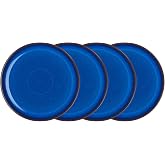 Denby - Imperial Blue Coupe Dinner Plates Set of 4-10.25in Large Dinnerware, Lunch Plates For Everyday Use - Ceramic Stoneware Tableware - Dishwasher Safe &amp; Microwave Safe - Scratch, Chip Resistant