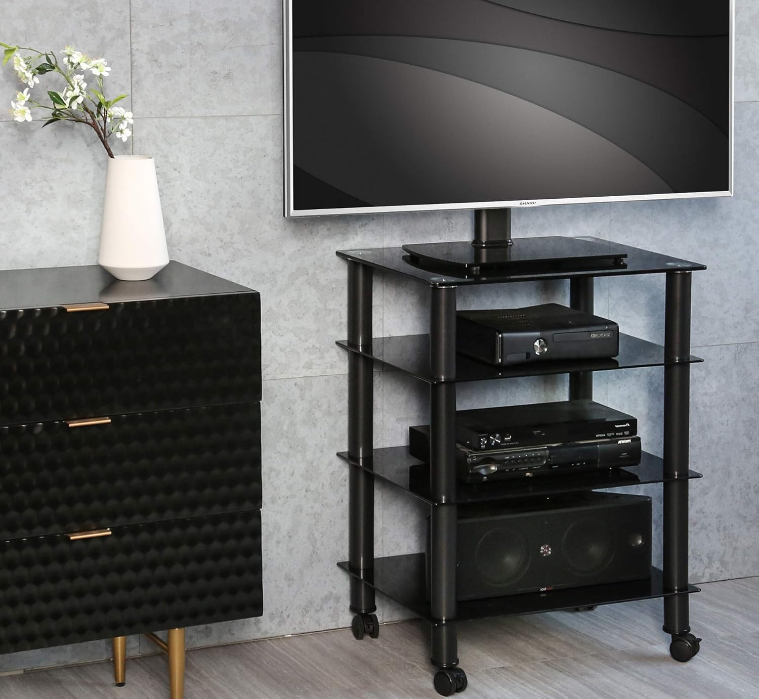 FITUEYES Soporte para Multimedia con 4 Estante Mueble HiFi con Ruedas