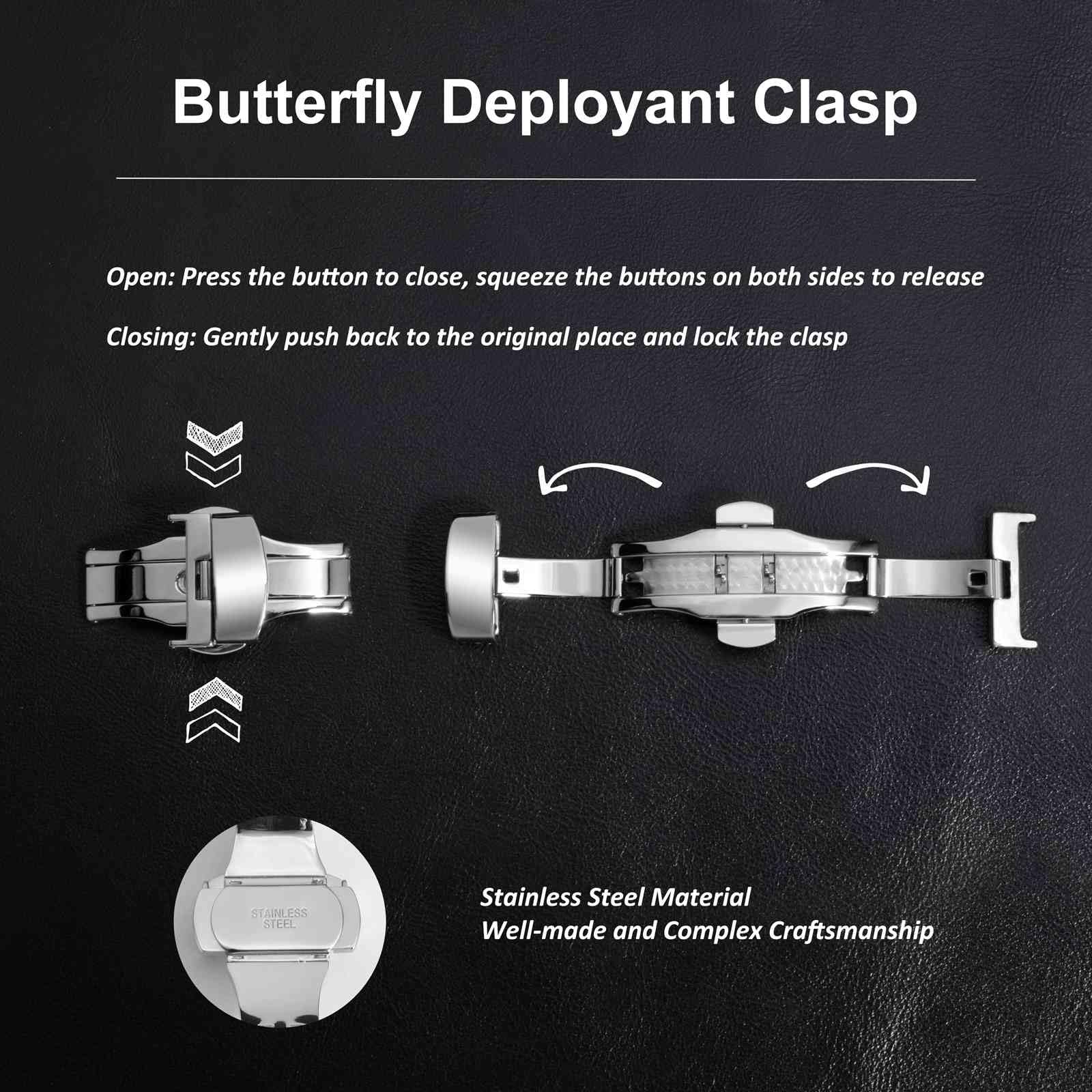 WOCCI 20mm Stainless Steel Deployment Clasp for Watch Band, Polished Buckle (Silver)