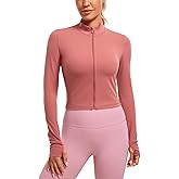 CRZ YOGA Butterluxe Cropped Athletic Jackets for Women - Full Zip Up Track Tops with Thumb Holes Pockets