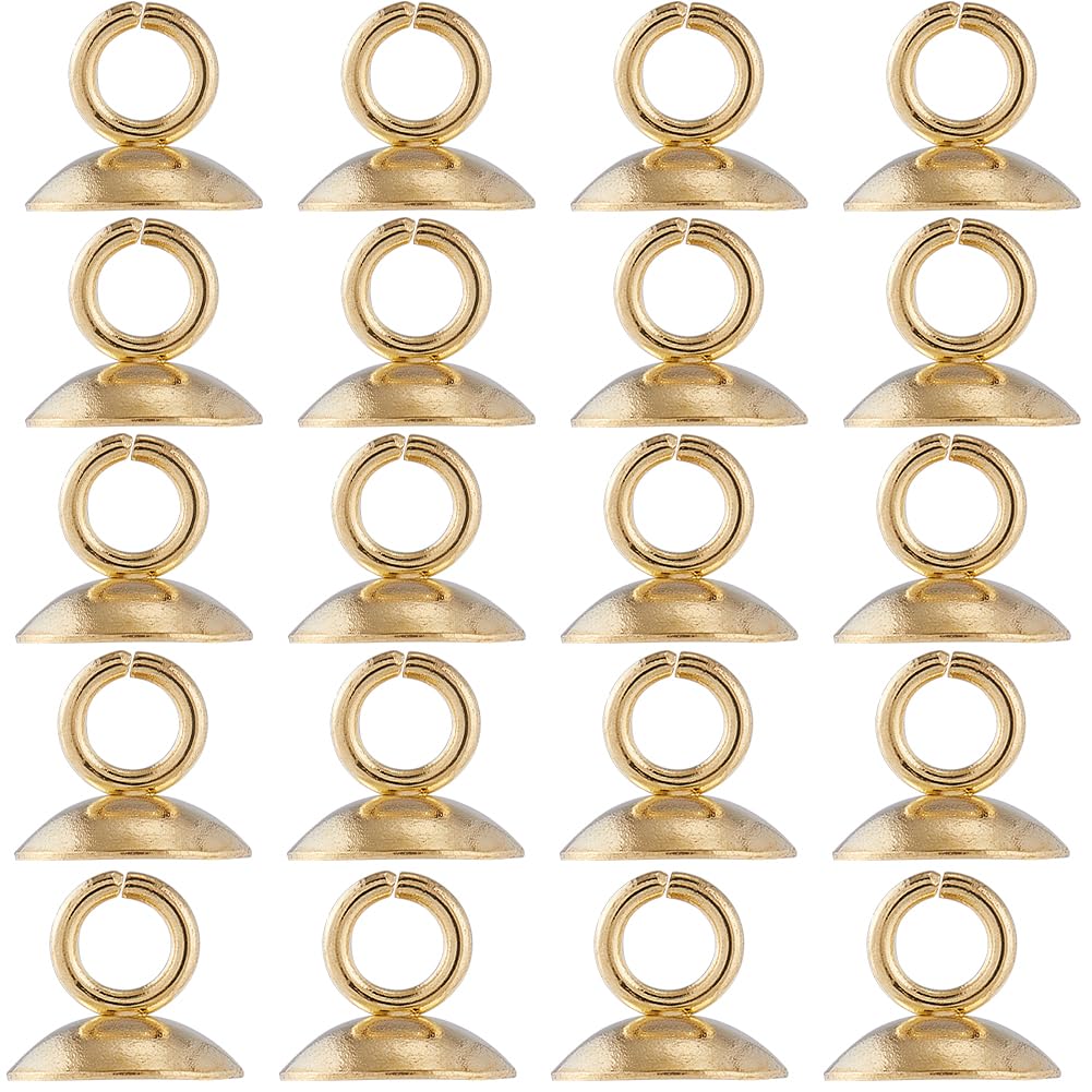SUNNYCLUE 1 Box 100Pcs Real 18K Gold Plated Bead Bail Cap Bead Caps with Loop Bail Pendant 304 Stainless Steel Round Clasp Pearl Pendant Connector for Jewellery Making Accessories