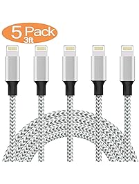 iPhone Charger, Lightning Cable 5Pack 3FT iPhone Charger Cables, USB to Lightning Wire Data Sync Charging Cord Compatible iPhone X/8 Plus/7 Plus/6s/6 Plus/6s Plus/5/5s/5c/iPad/iPod, Silver & Gray