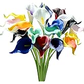 Mandy's PU Multicolor Calla Lily Artificial Flowers 20 Stems 13.5in Faux Realistic Centerpiece for Valentine's Day and Easter Decorations DIY Bridal Bouquet Home Décor