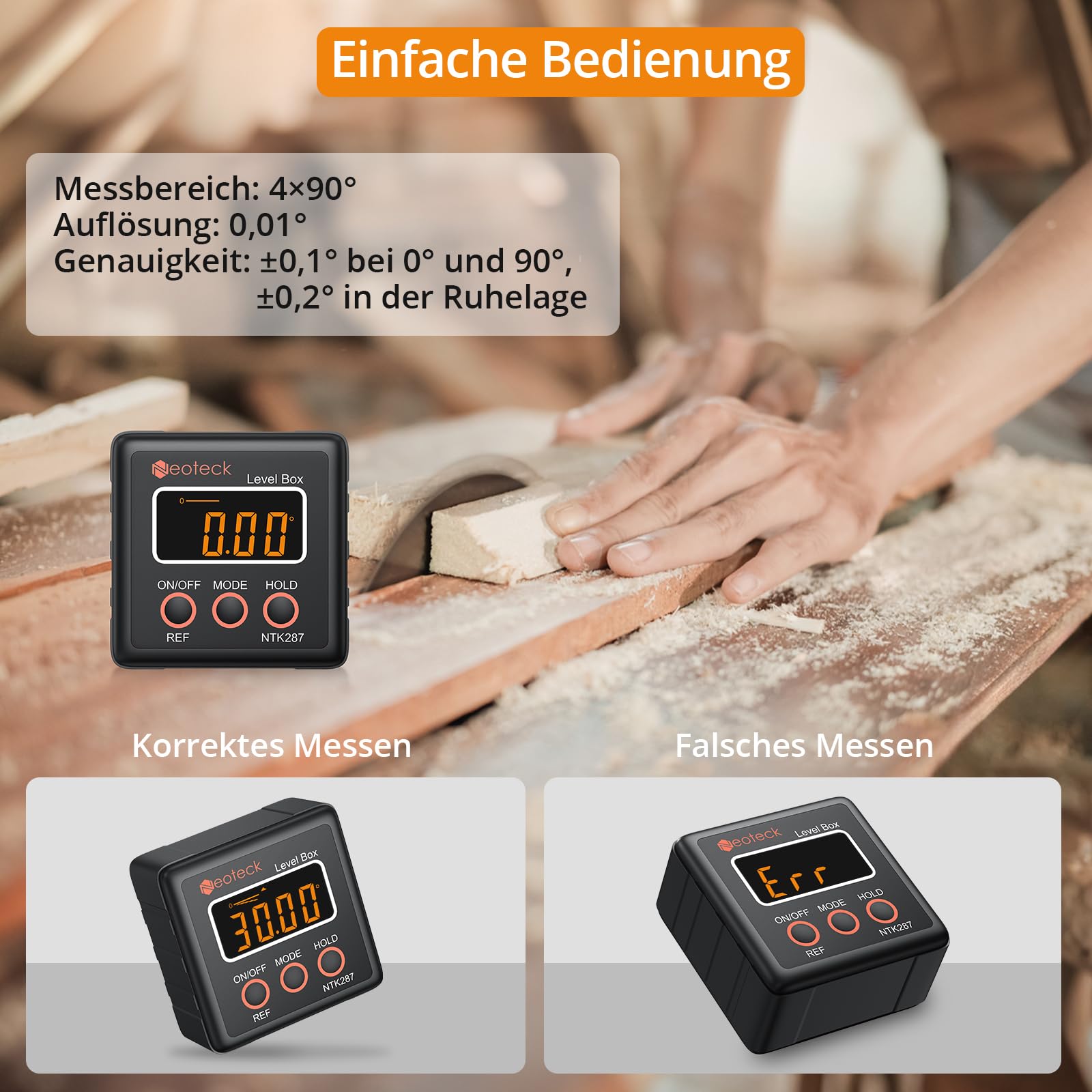 Neoteck Digitaler LCD Winkelmesser Neigungsmesser Wasserdicht Inklinometer Bevel Box Winkelmessgerät Wasserwaage - Schwarz 6