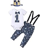 LYQTloml Boy One 1st Birthday Outfits Infant Clothes Short Sleeve Bow Tie Romper Pants Set Suspenders