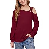 BesserBay Girl's Fall Off Shoulder Ribbed Knit Sweater Tops Cute Long Sleeve Asymmetrical Neck Casual Sweatshirts