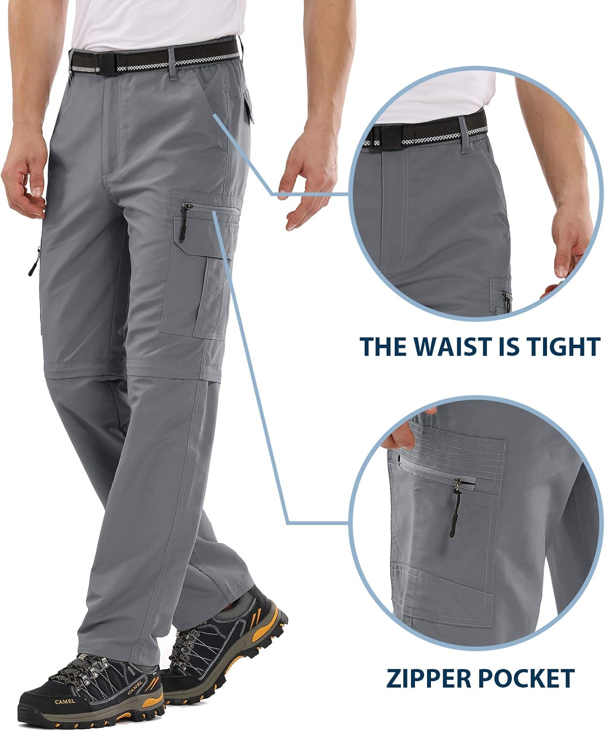 Mens Hiking Fishing Pants, Lightweight Quick Dry Zip Off UPF 50+ Outdoor Travel Safari Pants: Clothing