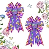 Hying 2 Pieces Spring Flowers Bows for Wreath, Spring Butterfly Wreath Bows Wedding Craft Bows Purple Pink Burlap Farmhouse Bows for Front Door Spring Birthday Party Decorations Supplies