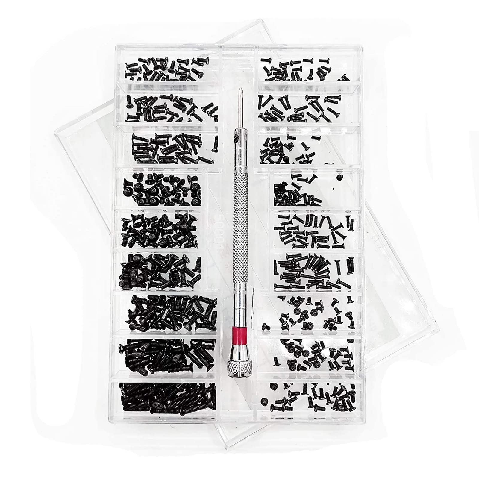 Bymivofun 500 Pieces Micro Screws with Screwdriver, Tiny Repair Screws Set, 18 Sizes, for Glasses, Laptops, Jewellery, Watches, Cameras