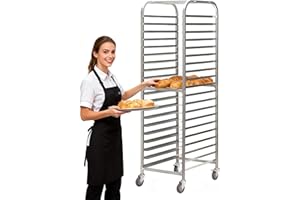 SANDINRAYLI Bakery Rack,20-Tier Baker's Rack with Wheels, Stainless Steel Bun Rack for Half & Full Sheet, Large Speed Rack for Kitchen, Commercial Bakery Cart, Rolling Bakers Rack, 26"L X 20" W X 72"H