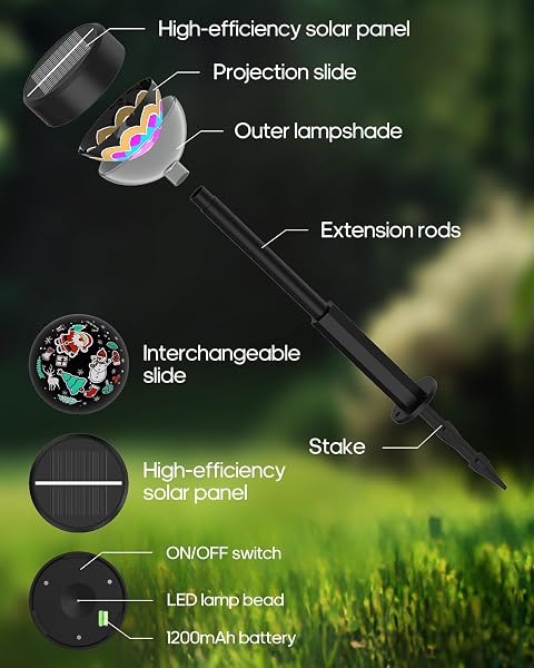 SOLAR PATHWAY LIGHTS OUTDOOR, 8 PACK 1200MAH SOLAR POWERED GARDEN LIGHTS, 2 THEMES FLOWER & CHRISTMAS, HEIGHT-ADJUSTABLE, WATERPROOF LED PROJECTION LIGHTING FOR YARD WALKWAY DRIVEWAY PATIO EASTER