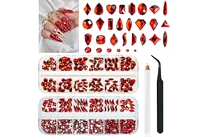 qiipii 24 Styles Ruby Red Nail Rhinestones Multi-Shapes K9 Glass Flatback Siam Red Big Gems Round Beads Stones Diamonds Jewels Crystals Nail Art Charms for Nails Face Eyes Makeup Crafts Clothes Shoes