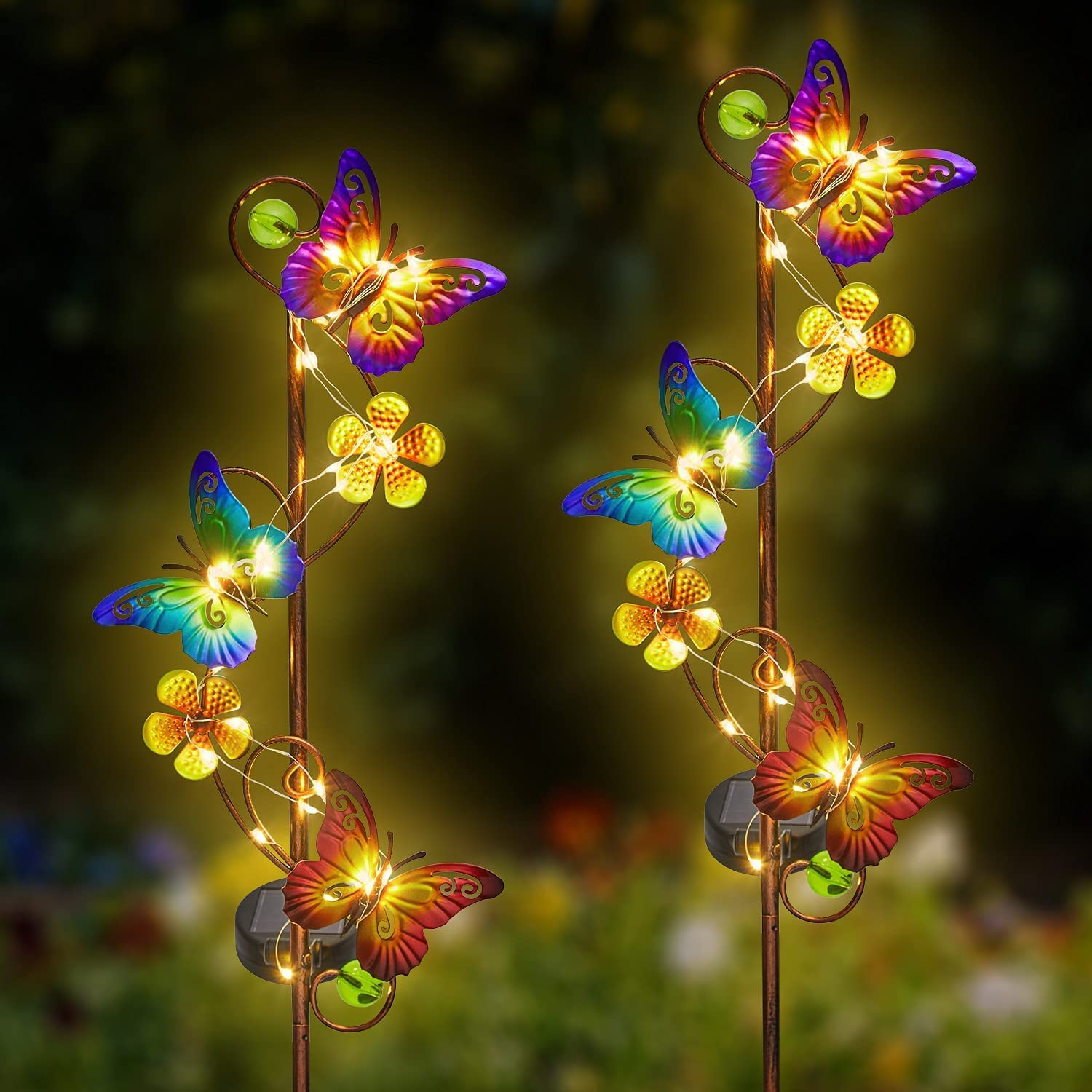 JJALIGHTS Solar Garden Light 2 Pack Butterfly Solar Outdoor Lights Waterproof IP 44 Butterfly Garden Stake for Garden, Lawn, Patio or Yard