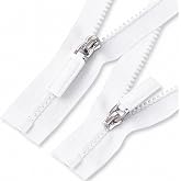 Deoward 2PCS #5 9 Inch Separating Jacket Zippers for Sewing Coats (White) | Molded Plastic Bulk Zippers for Coats, Jackets, Skirts, Sweatshirts, Dresses, Down Garments, and DIY Sewing Projects