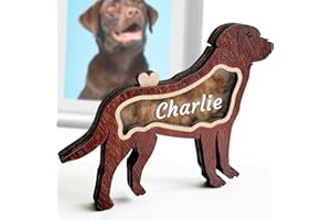 UBJVA Custom Pet Fur Keepsake Box Personalized Wooden Dog Hair Memorial Shadow Box with Name Pet Loss Sympathy Gift for Dog L