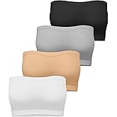 Cooraby 4 Pack Women Tube Tops Summer Bandeau Strapless Seamless Non-Padded Crop Tops Stretchy Casual Bralette Basic Shirt