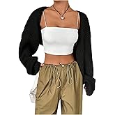 Floerns Women's Long Sleeve Cropped Cardigan Open Front Knitted Bolero Shrug Sweater