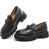 MACNMEUU Chunky Loafers Women Platform Loafers for Women Chunky Heel Lug Sole Loafers for Women Slip ons Round Toe
