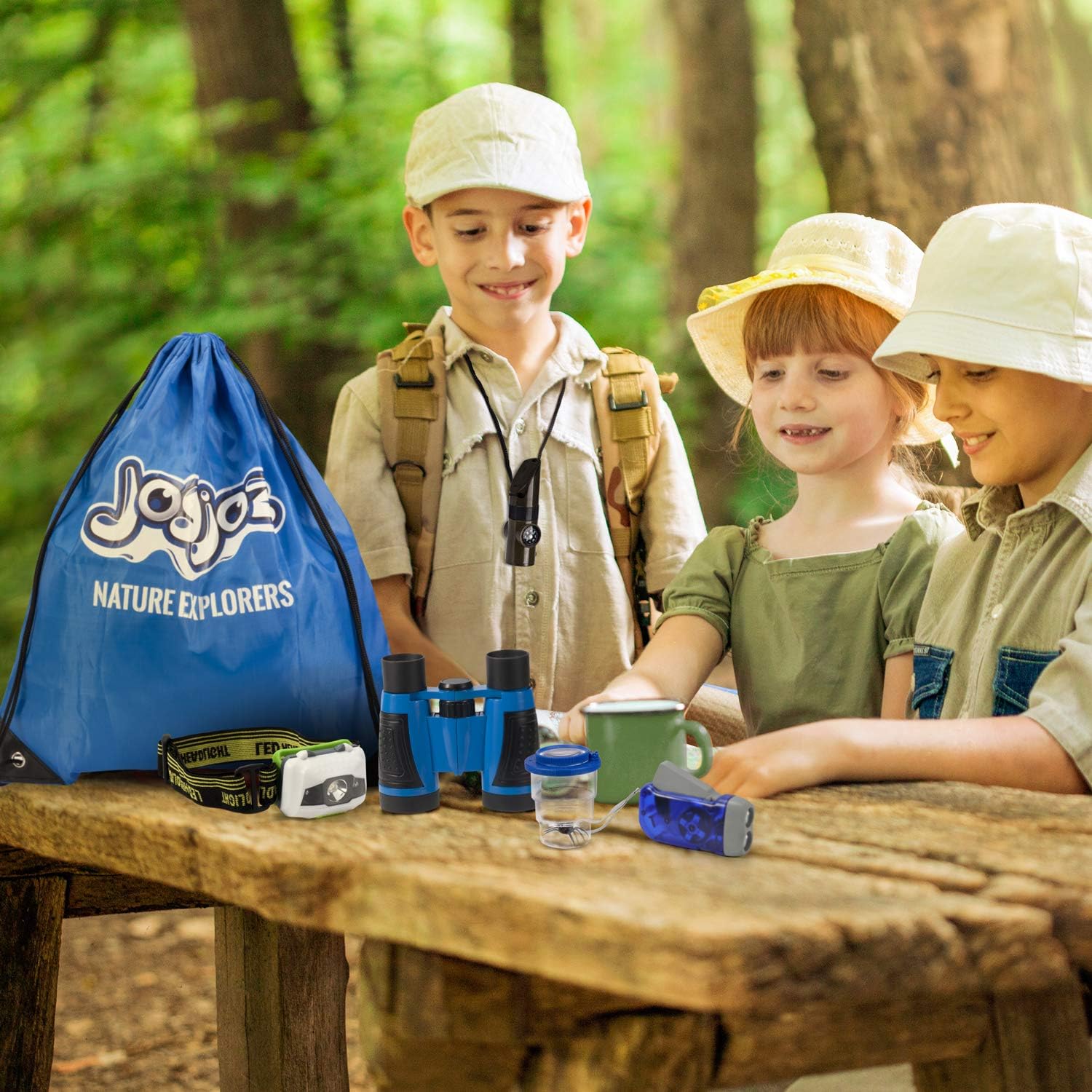 Joyjoz Adventure Kit, Kids Outdoor Kit with Compass, Binoculars, Flashlight, Magnifying Glass, Backpack, Butterfly Net Toys Gift for Boys & Girls Age 3-12 Year Old Camping Hiking: Toys & Games