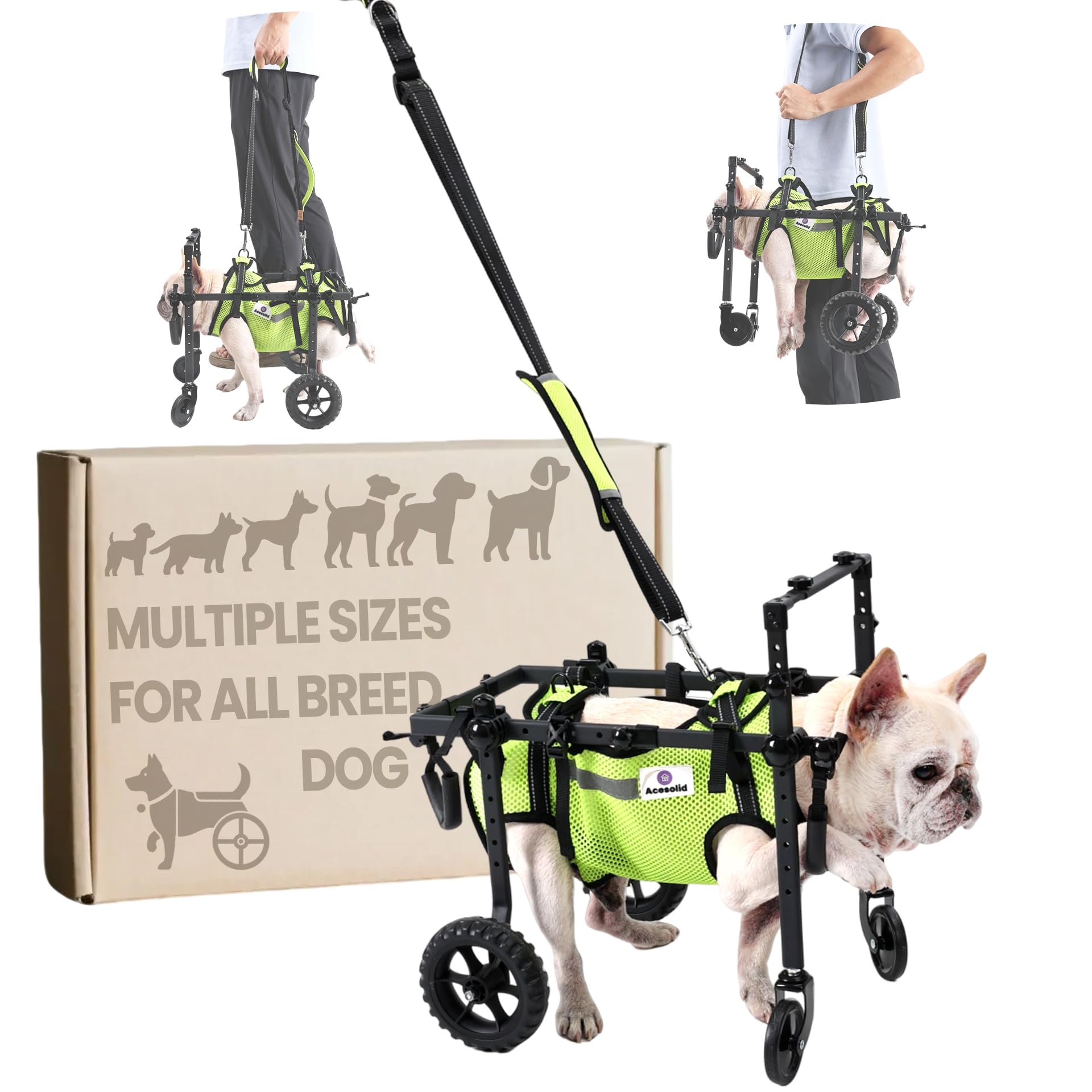 Photo 1 of Dog Wheelchair for Back Legs, for All Breed Dog - Includes High-Visibility Vest, Leash & Sling Lift, for Arthritis, Paralyzed, Injured, or Disabled Dogs (4Wheels-S, for Small Breed Dog)