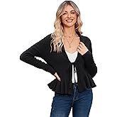Yesfashion Womens Tie Front Cardigan Sweater Ruffle Hem Long Sleeve Collared Knit Sweaters