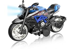 MQDMINI Motorcycle Toy for Metal Die-cast, Toy Motorcycle with Lights, Sounds & Automatic Drive for Boys & Girls Aged 3-12（Blue）