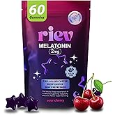 riev Perfect Dose Melatonin Sleep Gummies - 2mg Per Serving, Gentle Nighttime Support for Adults, L-Theanine, Lemon Balm, Vegan, No Sugar, Non GMO, Sour Cherry Flavor, 60 Count