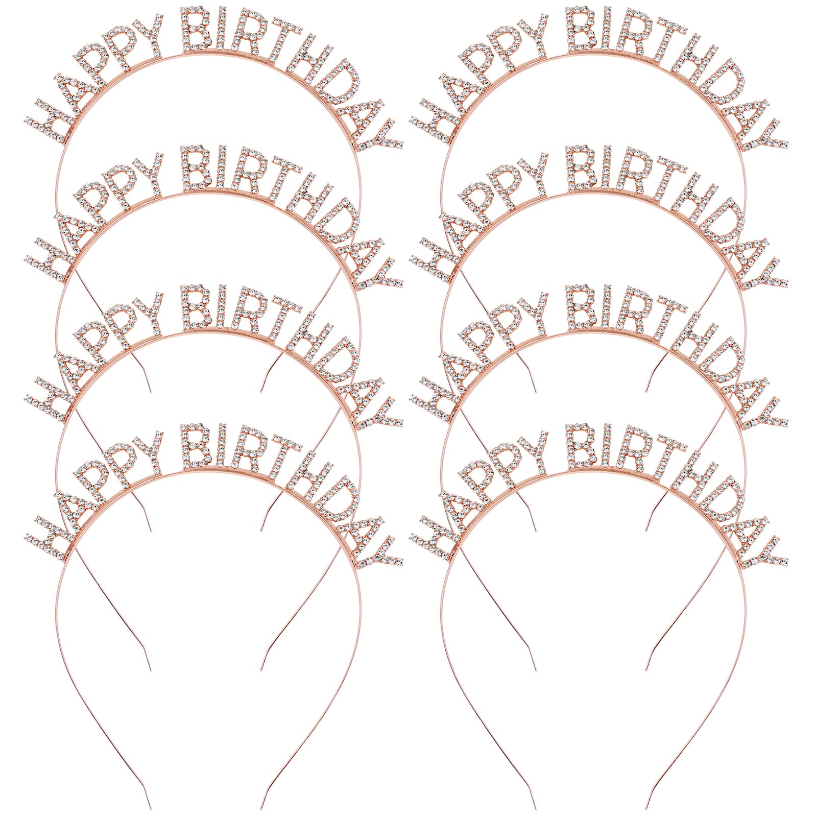 Photo 1 of inSowni 8 Pack Sparkling Rhinestone Rose Gold Metal Happy Birthday Headbands Hair Crowns Tiaras Bands Hoops Birthday Party Hair Accessories for Toddlers Girls Kids Teens Women