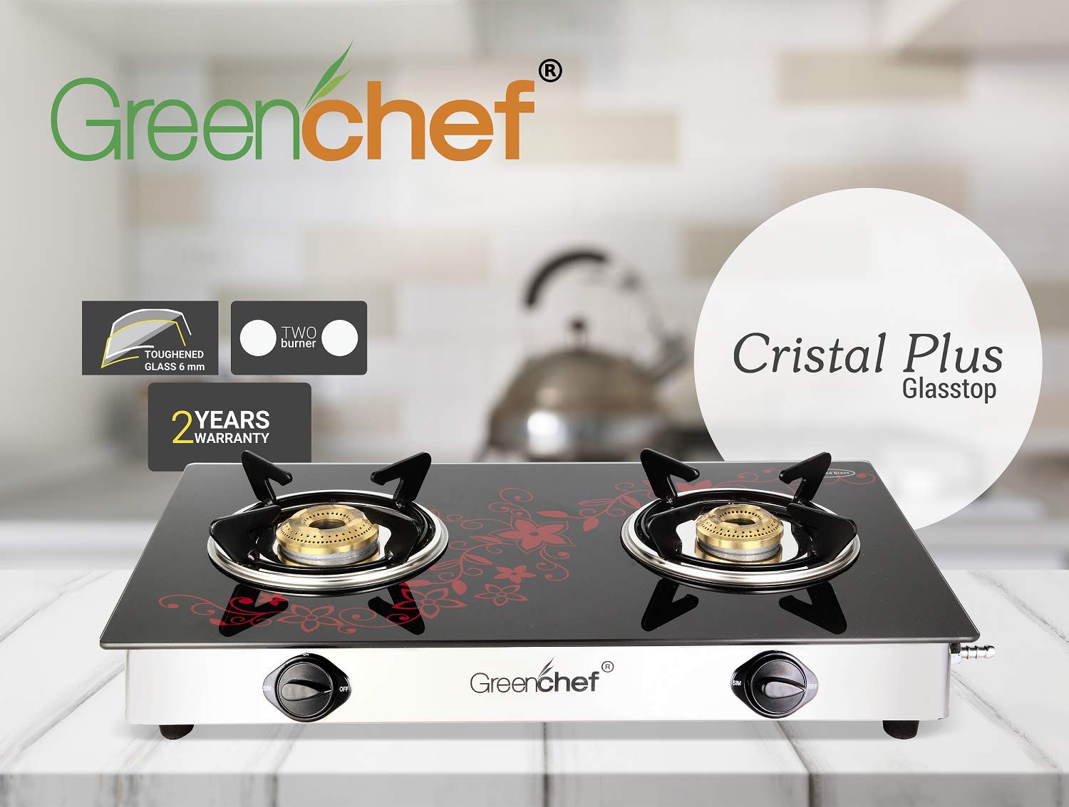 Glasss Top Gas Stove Crystal Plus 2 Burner Greenchef Best Price