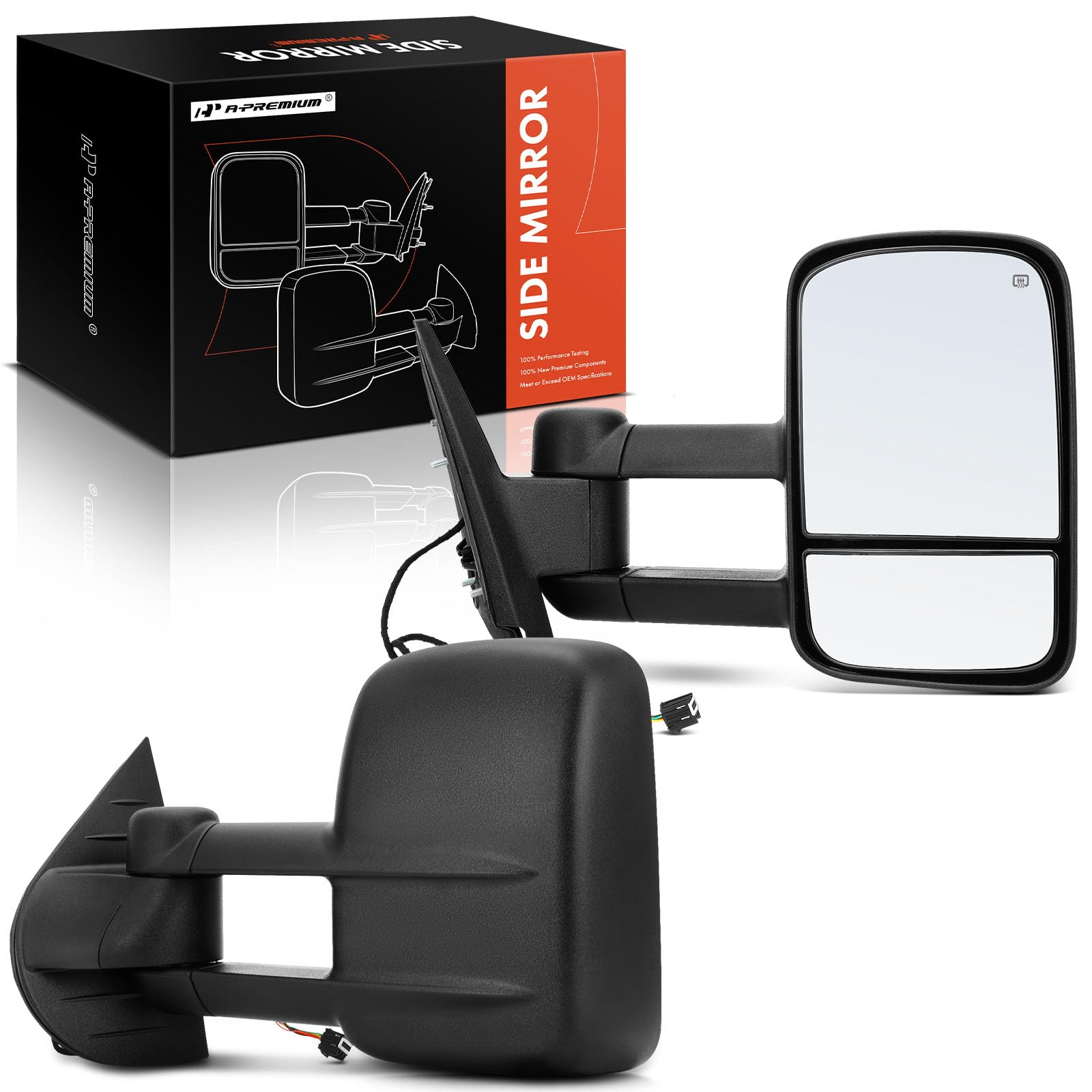 Photo 1 of A-Premium Towing Mirrors - Compatible with Chevrolet Silverado 1500, Tahoe, Suburban 2500, Avalanche & GMC Sierra 2500 HD, Yukon - Manual Folding Heated Telescoping Black - with Power Glass - Pair Set