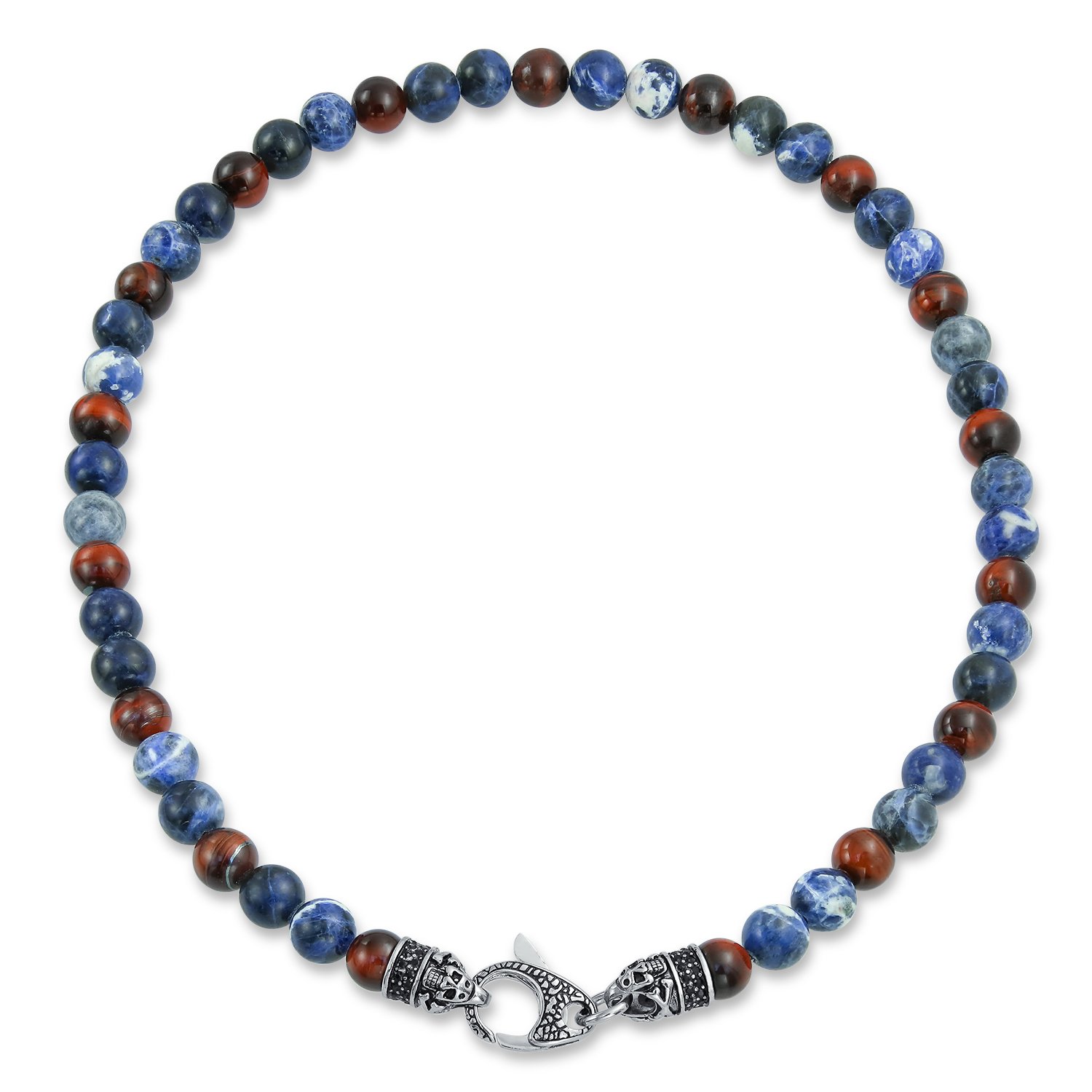 Bling Jewelry Bali Style Gemstone Blue Sodalite Brown Tiger Eye Ball Bead Strand Necklace For Men Women Stainless Steel Hook Clasp